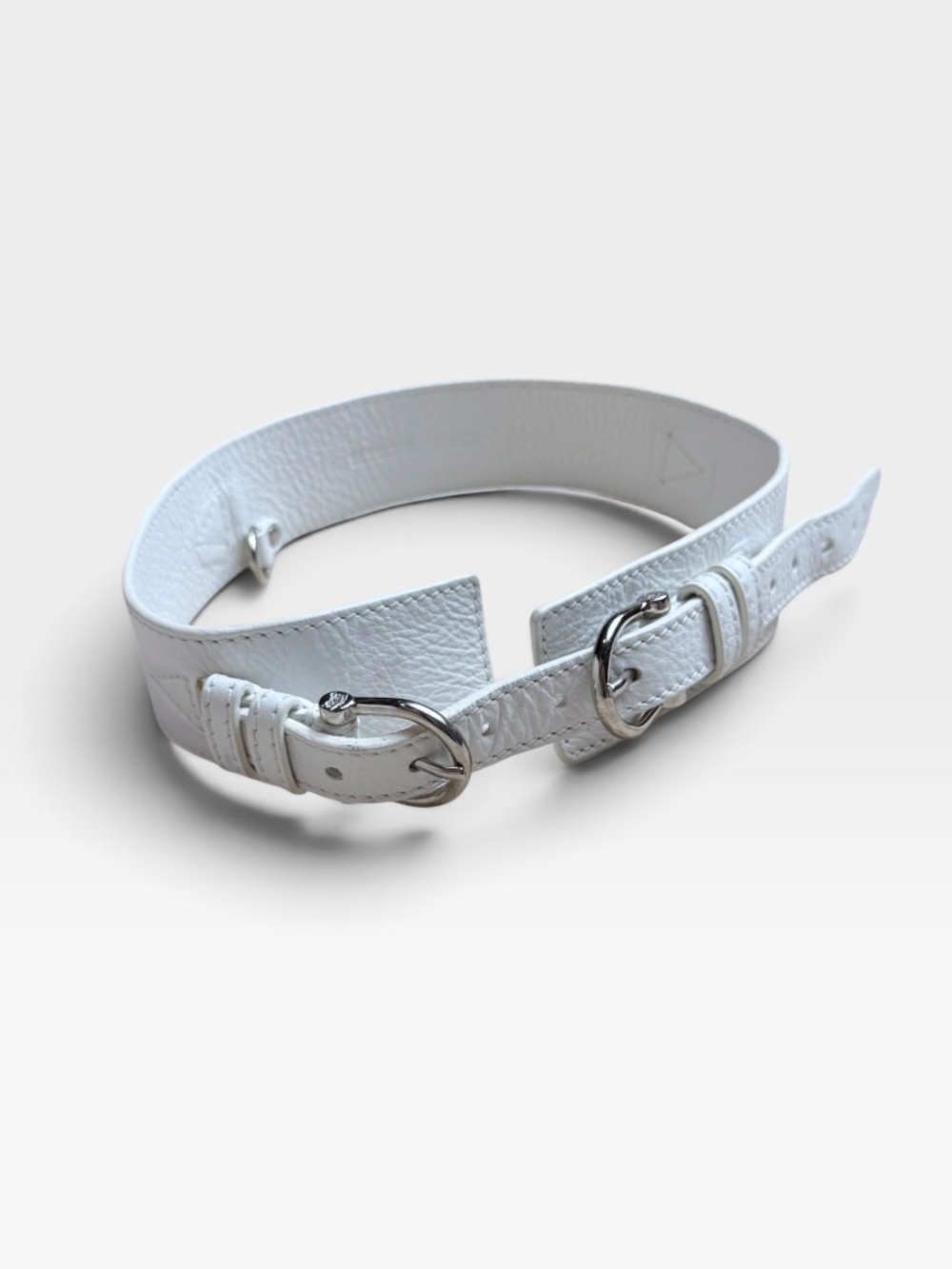 Burberry Double Buckle Leather Belt White